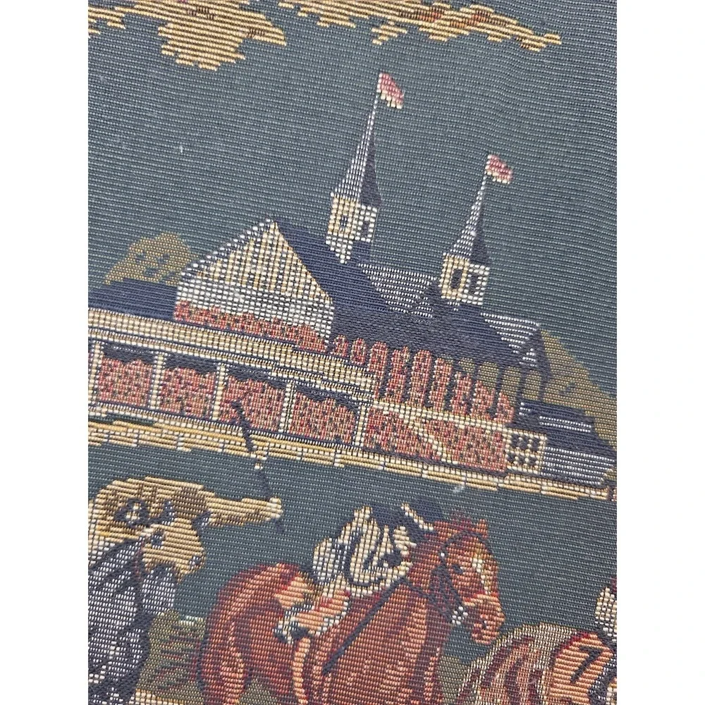 Vintage‎ Equestrian Tapestry Pillow Cushion Tassels Derby Horses Jockey Valdese